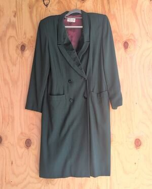 Kasper for ASL Velvet Collar Double Breasted Long Blazer Overcoat Women's 12